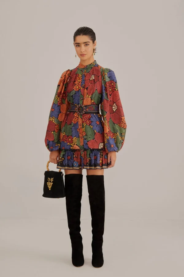 FARM Rio BLACK STITCHED FLOWERS LONG SLEEVE MINI DRESS Hot