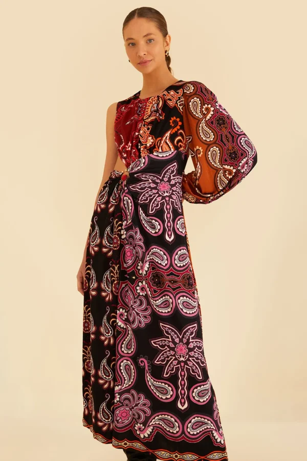 FARM Rio BLACK SWEET MERMAIDS ONE SHOULDER MAXI DRESS Clearance