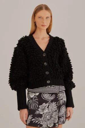 FARM Rio BLACK TEXTURED V NECK CARDIGAN Best