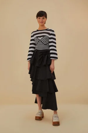 FARM Rio  BLACK TIERED BOW DETAIL MAXI SKIRT Cheap