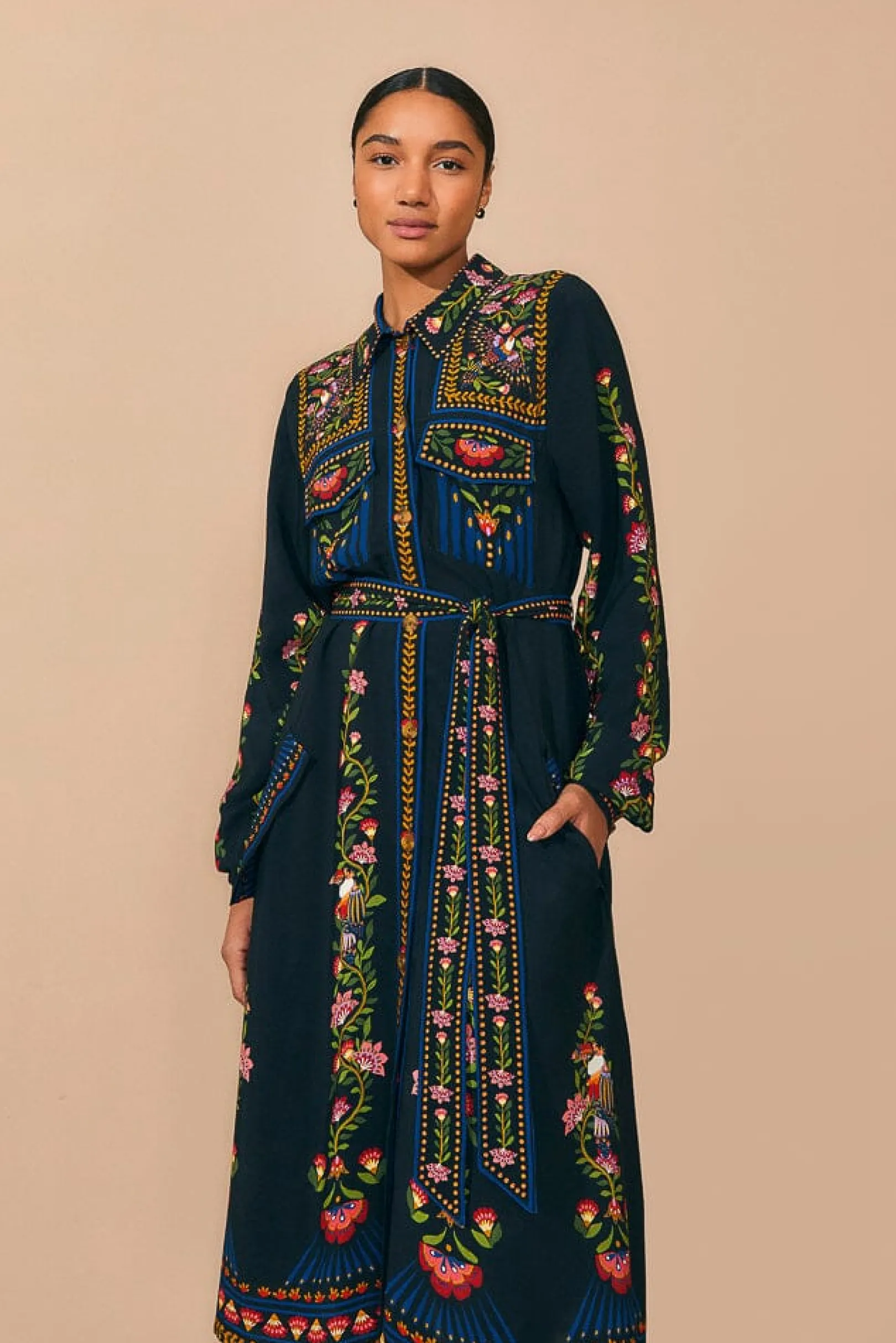 FARM Rio BLACK TOUCAN GARDEN MIDI DRESS Cheap