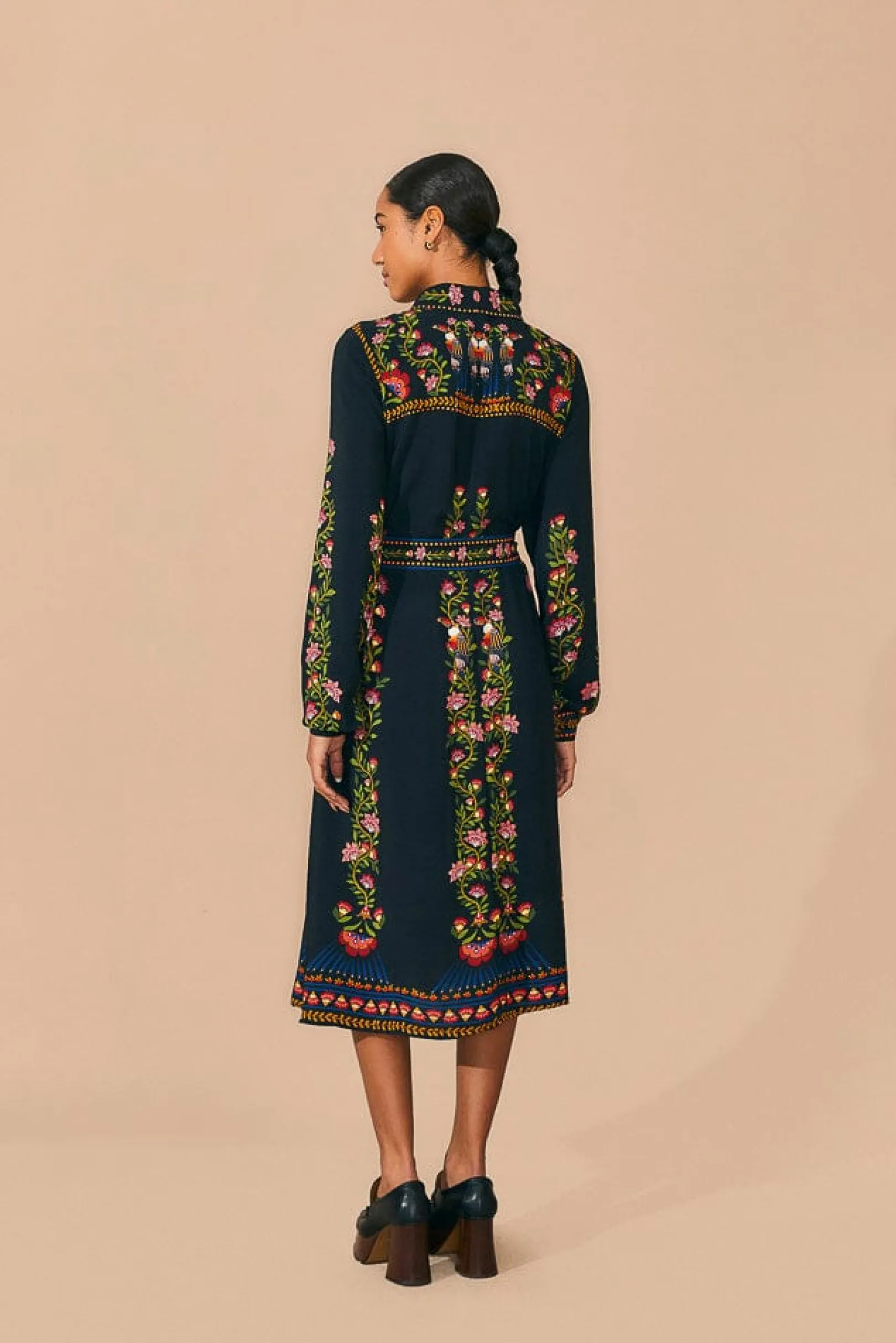 FARM Rio BLACK TOUCAN GARDEN MIDI DRESS Cheap