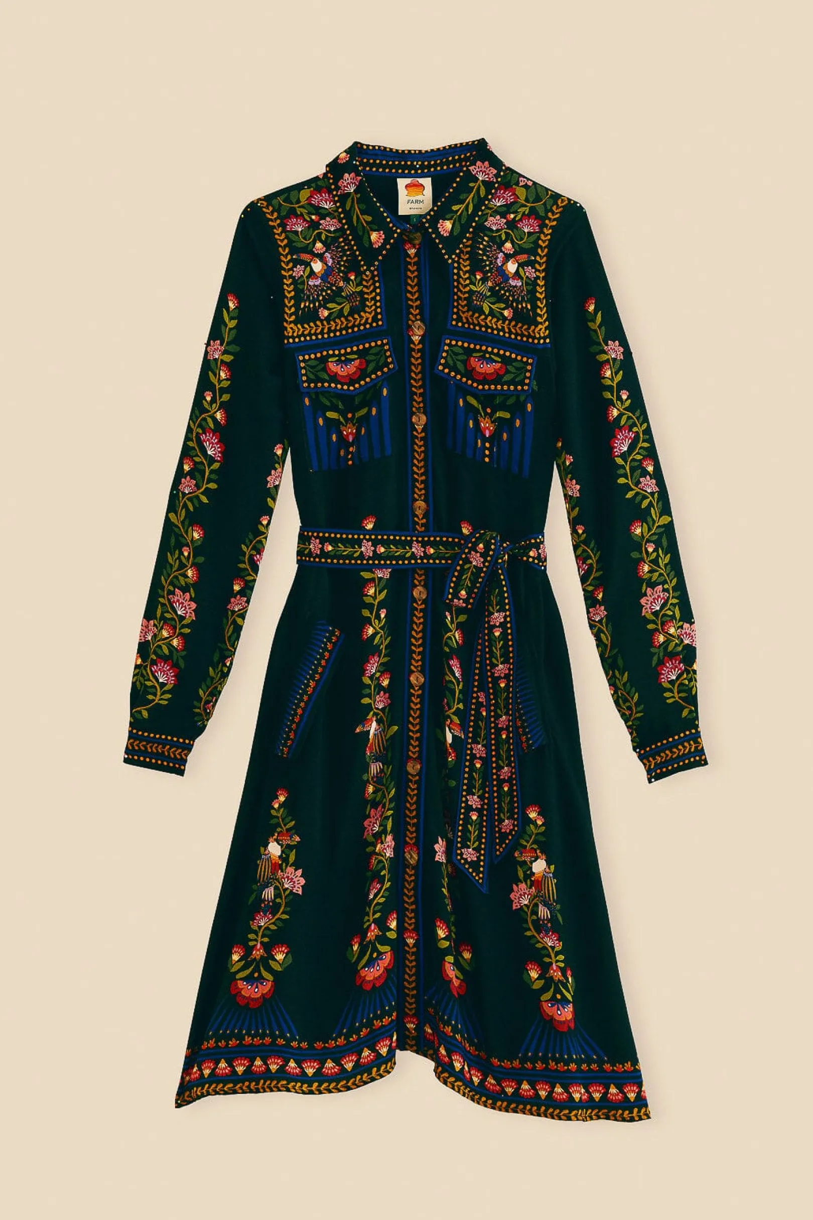 FARM Rio BLACK TOUCAN GARDEN MIDI DRESS Cheap