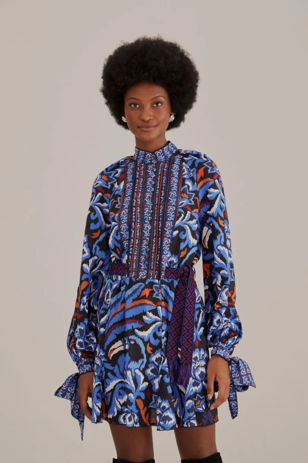 FARM Rio BLACK TOUCANS SCARF LONG SLEEVE MINI DRESS Clearance