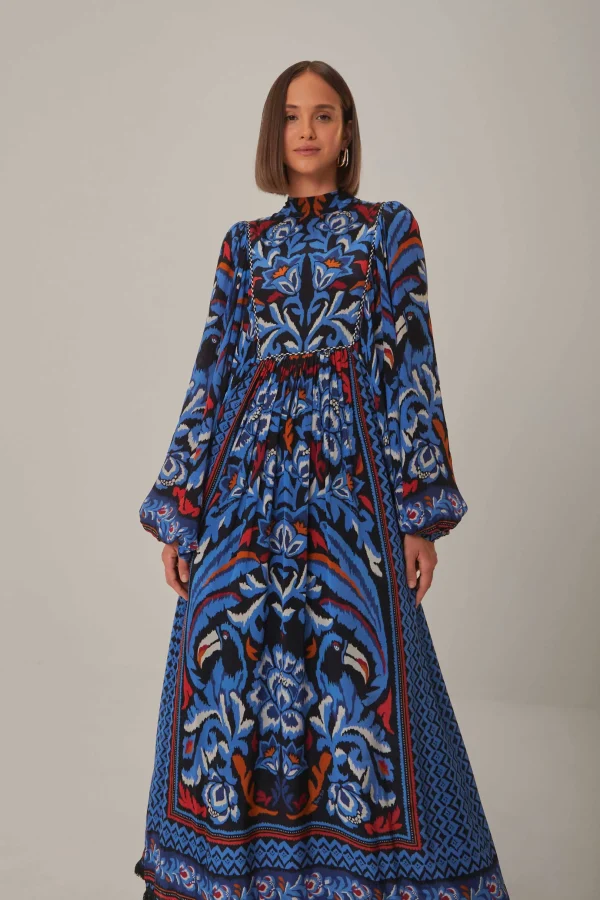 FARM Rio BLACK TOUCANS SCARF LONG SLEEVE MAXI DRESS New