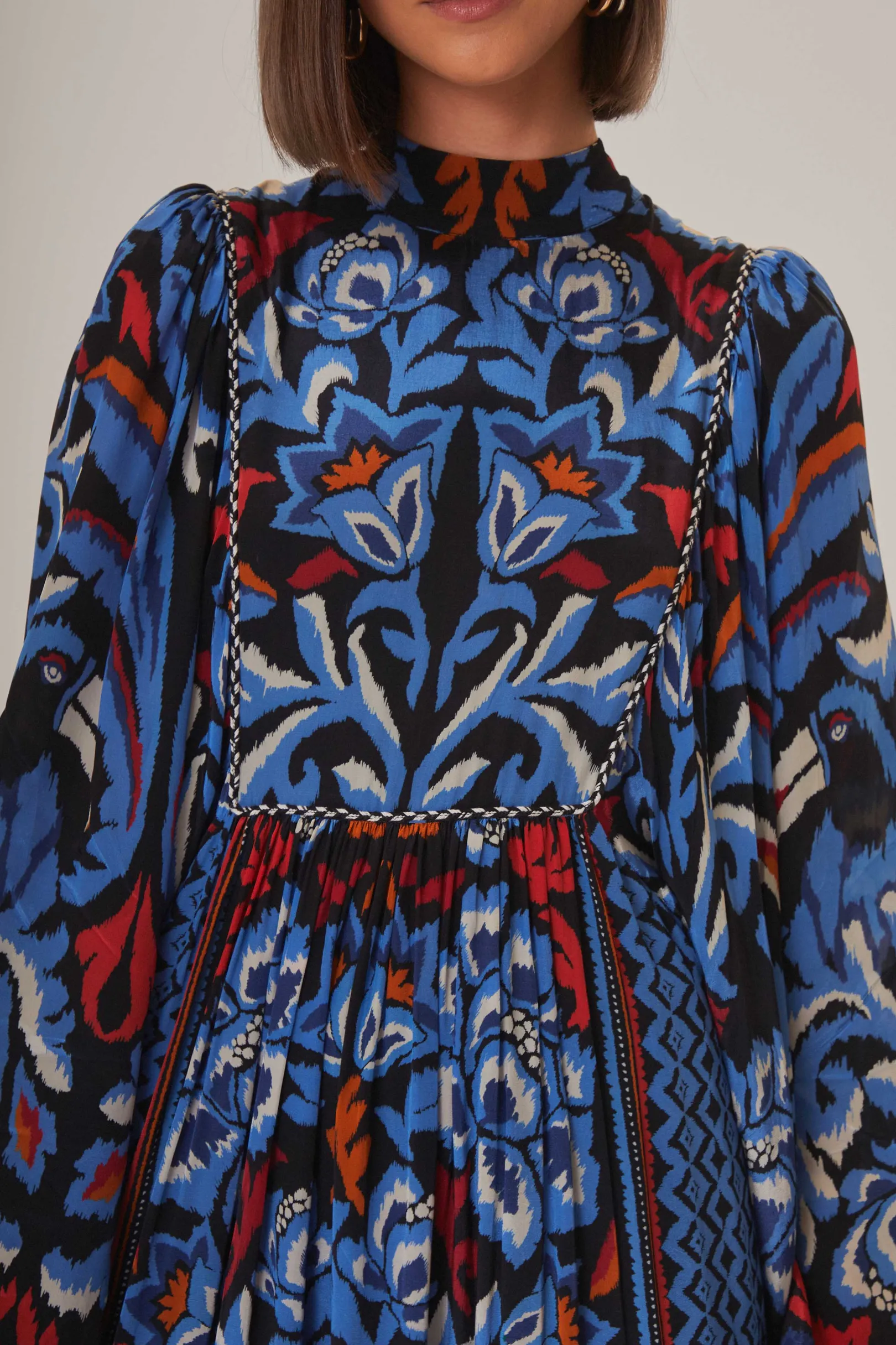FARM Rio BLACK TOUCANS SCARF LONG SLEEVE MAXI DRESS New
