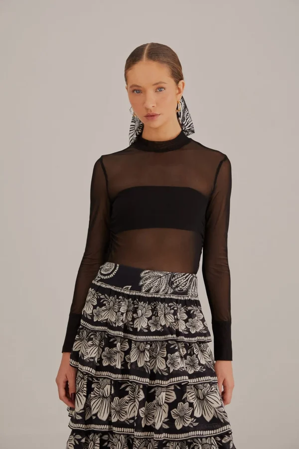 FARM Rio BLACK TULLE LONG SLEEVE BLOUSE Sale
