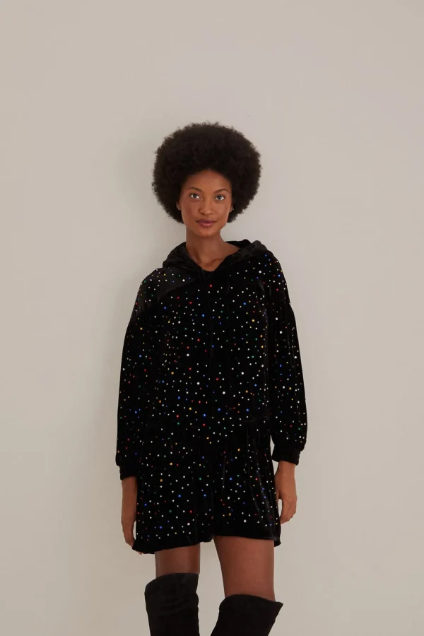FARM Rio BLACK VELVET LONG SLEEVE MINI DRESS Outlet