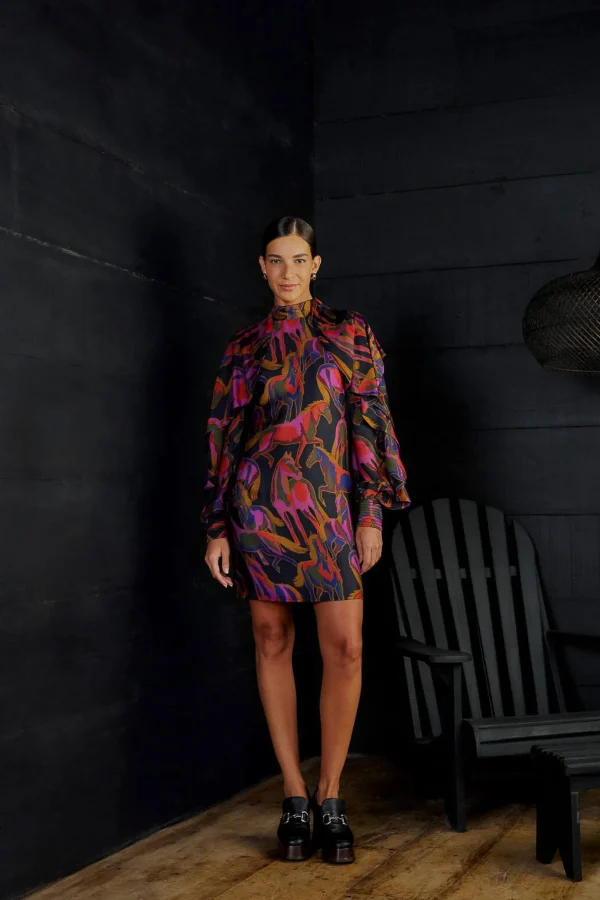 FARM Rio BLACK WILD HORSES BACKLESS MINI DRESS Fashion