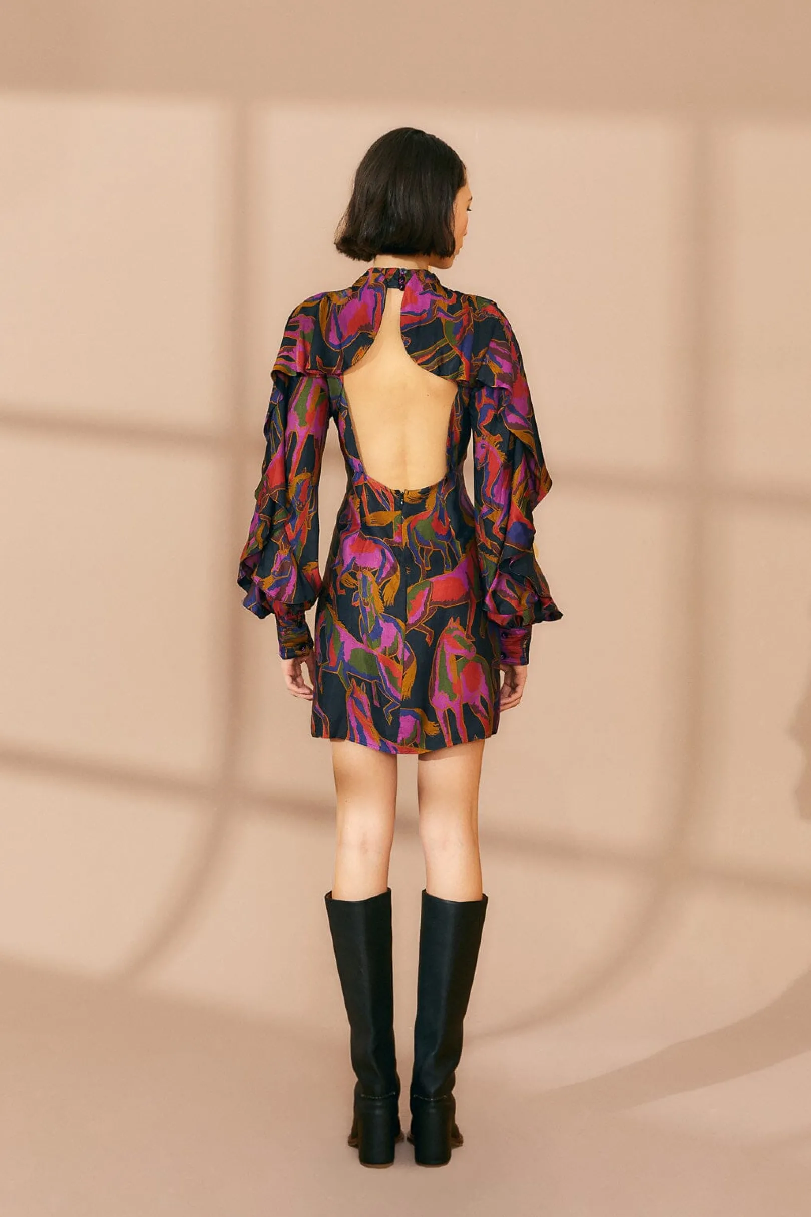 FARM Rio BLACK WILD HORSES BACKLESS MINI DRESS Fashion