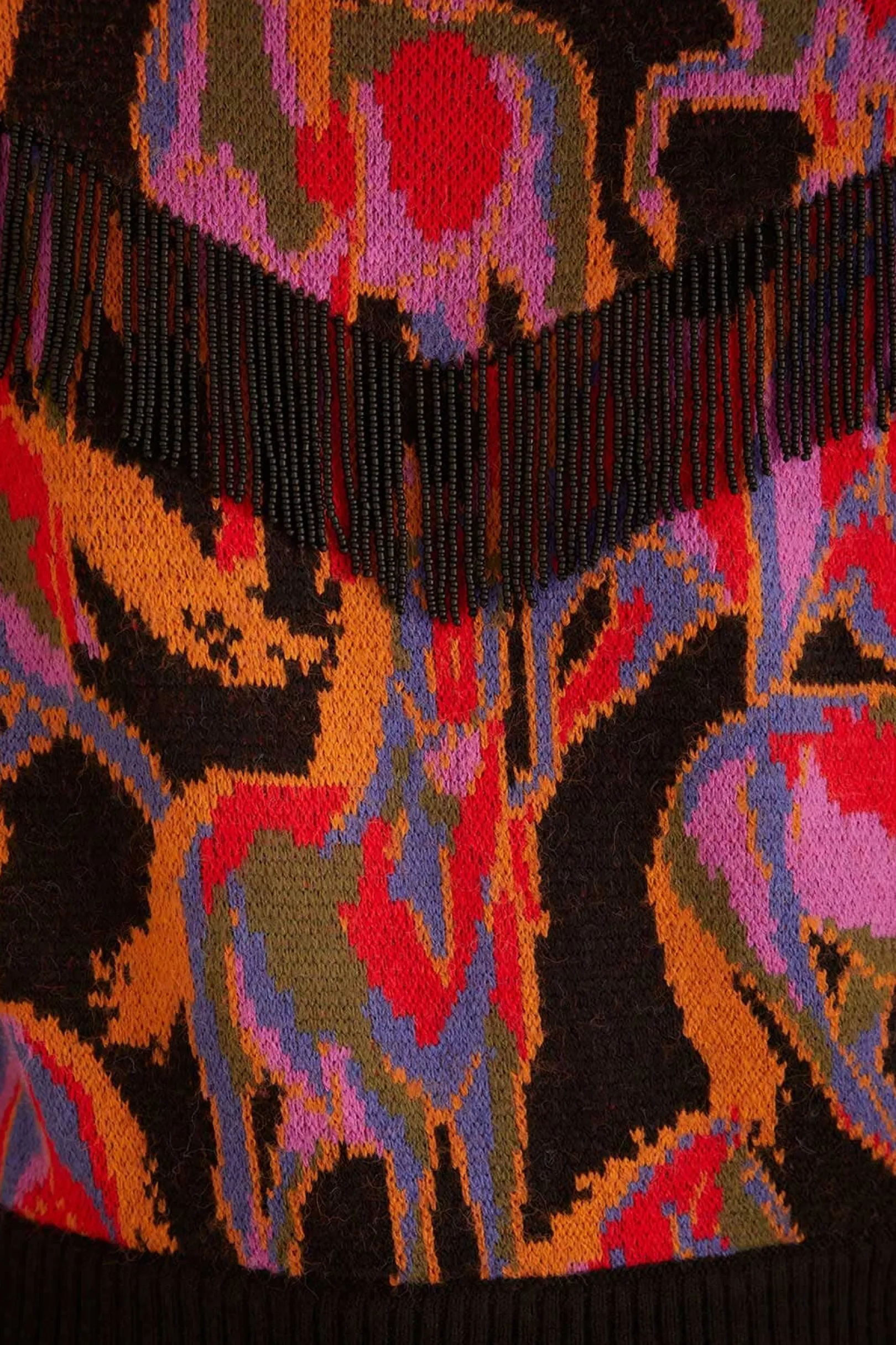 FARM Rio BLACK WILD HORSES FRINGE SWEATER Fashion