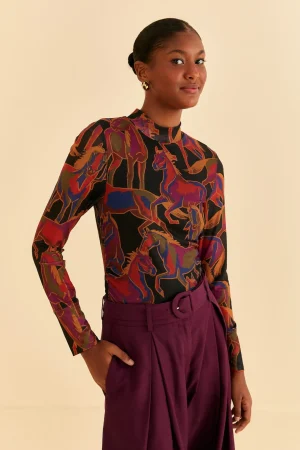 FARM Rio BLACK WILD HORSES TULLE BLOUSE Store