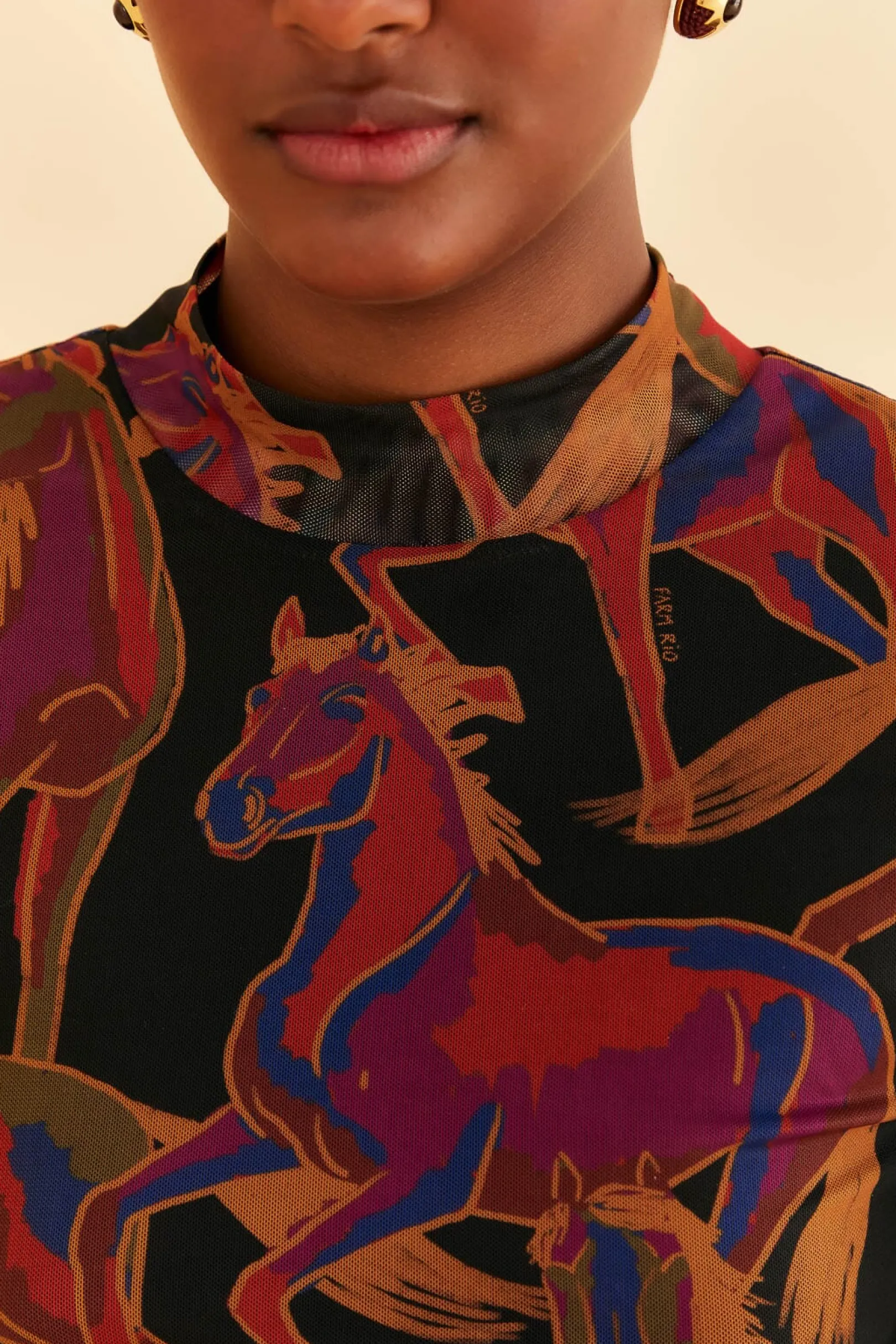 FARM Rio BLACK WILD HORSES TULLE BLOUSE Store