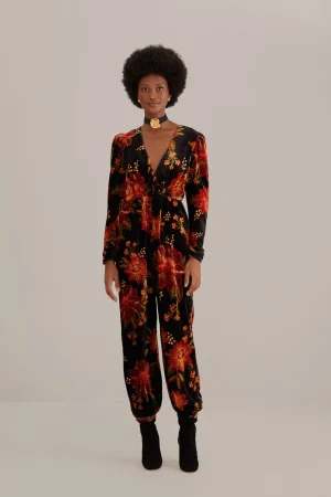 FARM Rio BLACK WINTER BLOOM V NECK JUMPSUIT Outlet