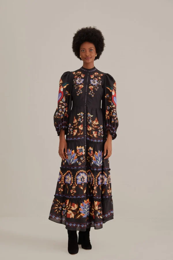 FARM Rio BLACK WINTER GARDEN LONG SLEEVE MAXI DRESS Sale