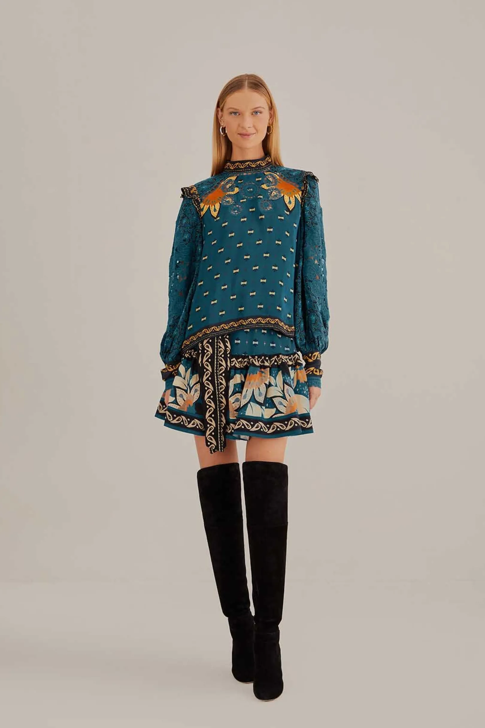 FARM Rio BLUE AINIKA CHILL LONG SLEEVE BLOUSE Store