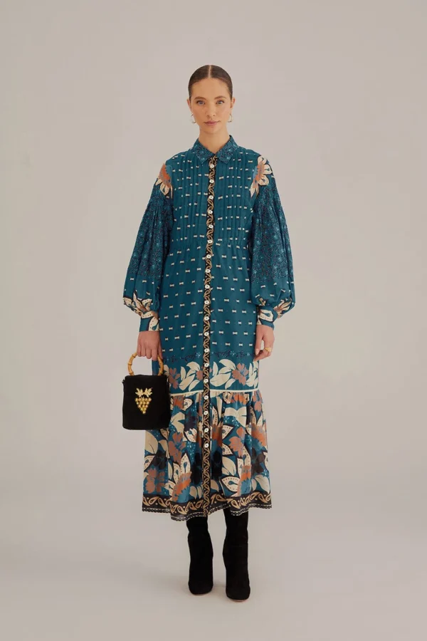 FARM Rio BLUE AINIKA CHILL MAXI SHIRTDRESS Clearance