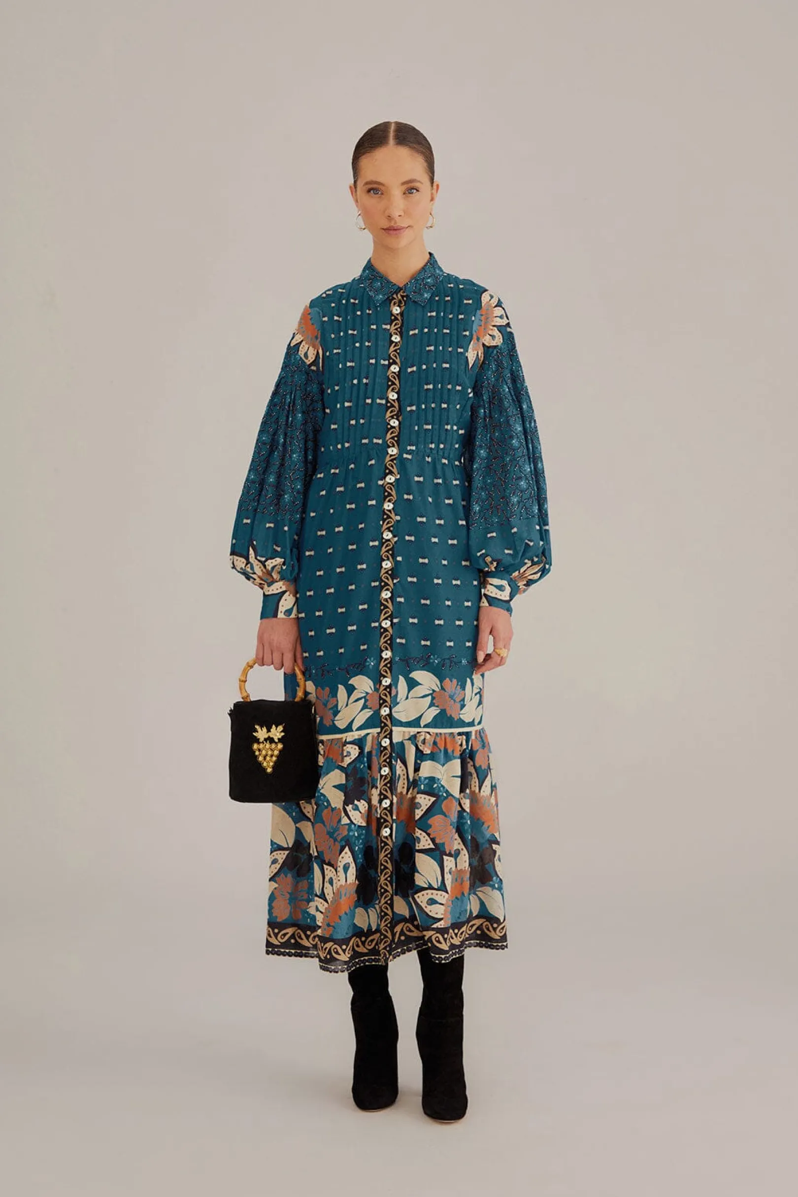FARM Rio BLUE AINIKA CHILL MAXI SHIRTDRESS Clearance