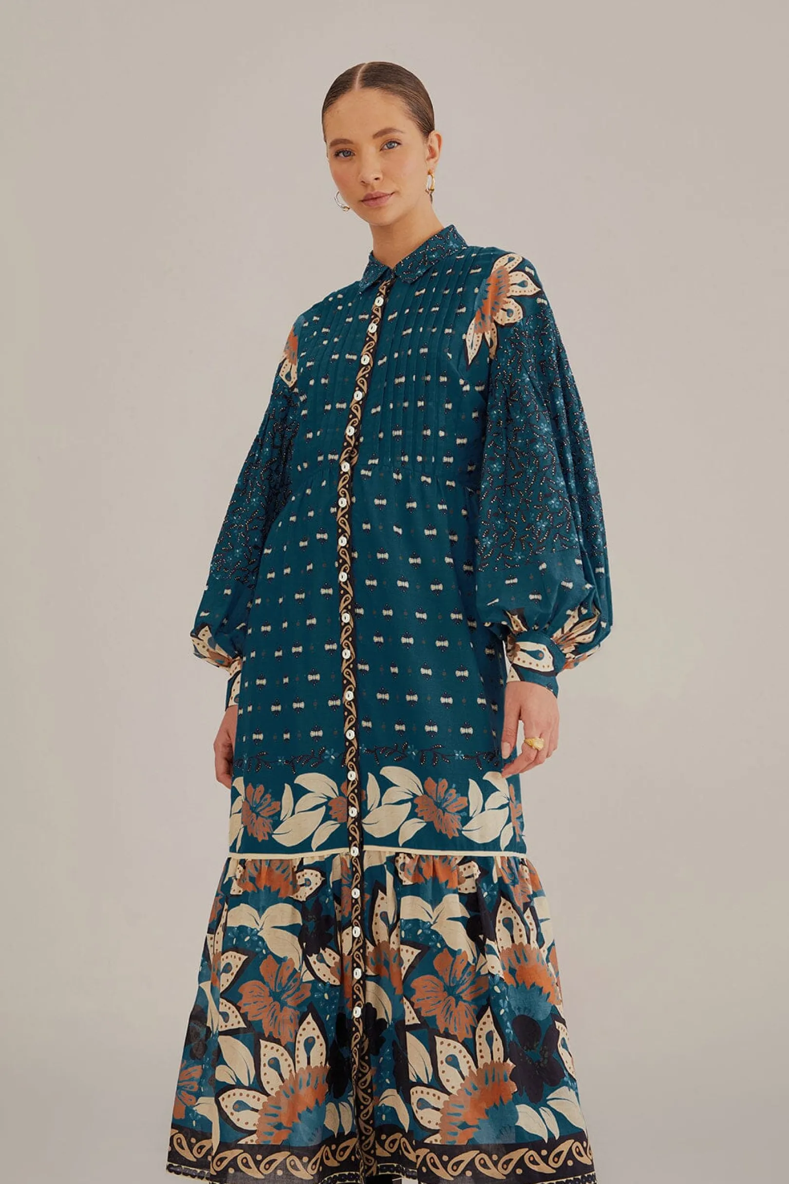FARM Rio BLUE AINIKA CHILL MAXI SHIRTDRESS Clearance