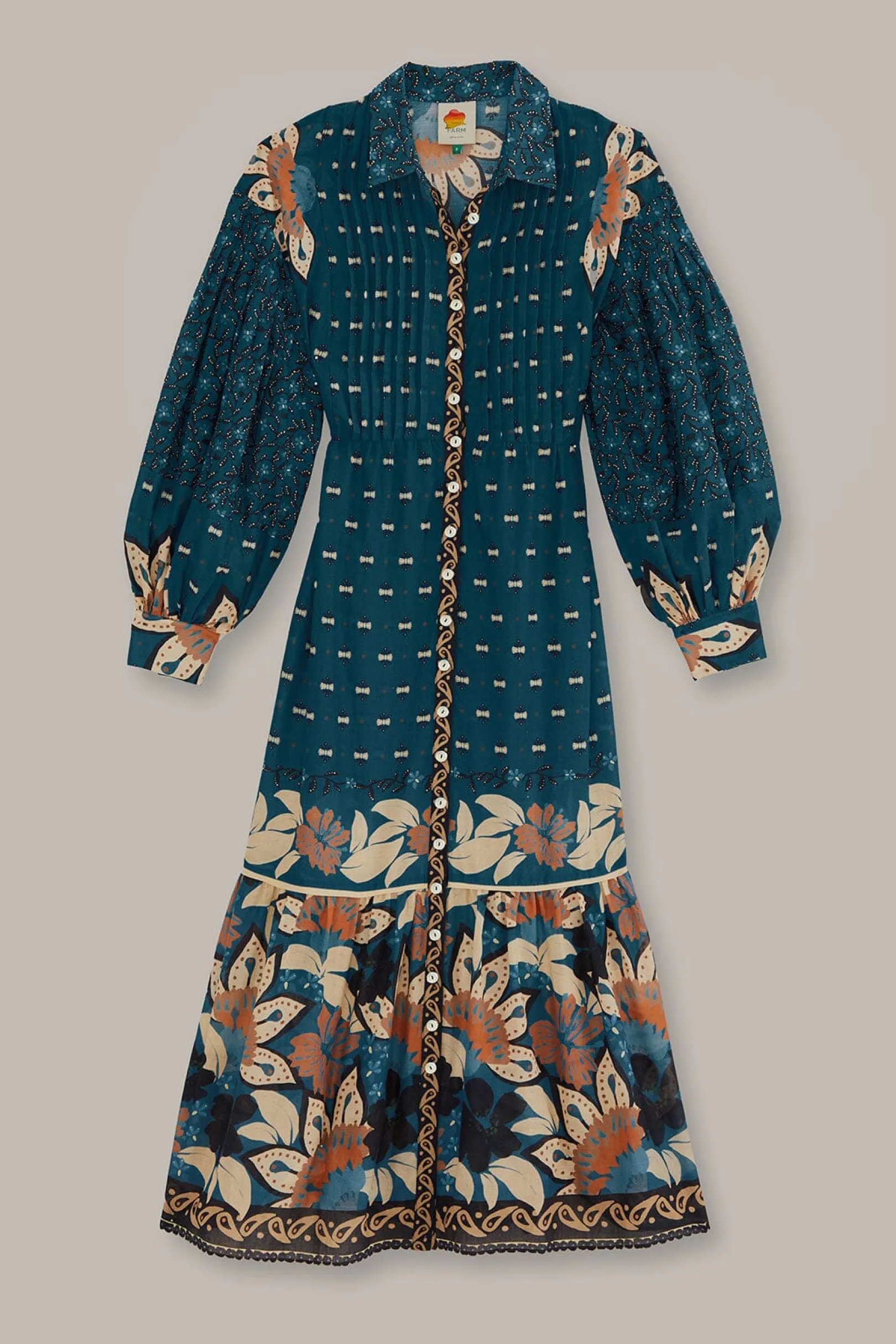FARM Rio BLUE AINIKA CHILL MAXI SHIRTDRESS Clearance