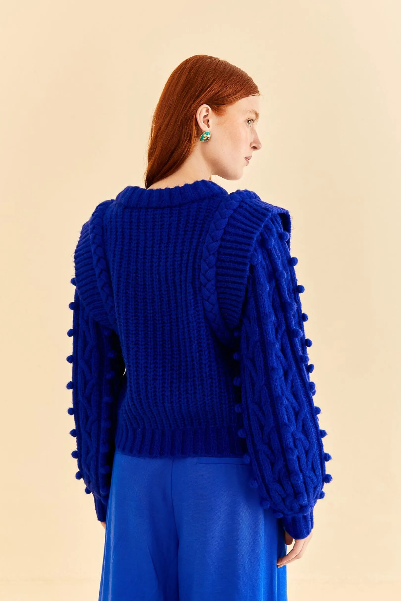 FARM Rio BLUE BRAIDED SWEATER Fashion
