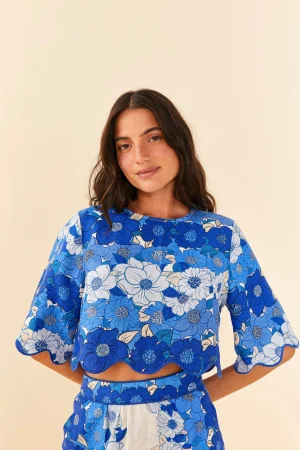 FARM Rio  BLUE FLOWER STRIPES CROP TOP Store