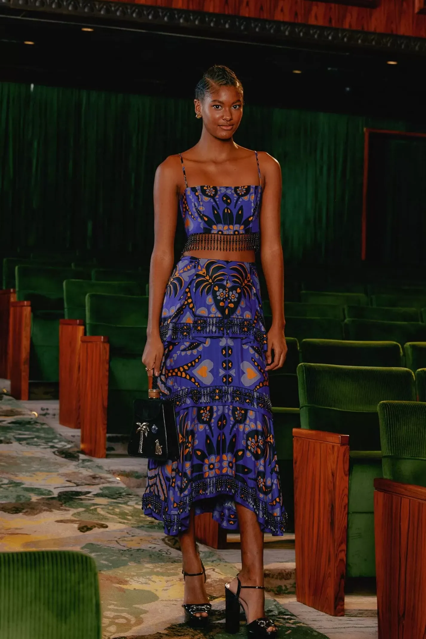 FARM Rio BLUE MARTINA SCARF BEADED MIDI SKIRT Outlet