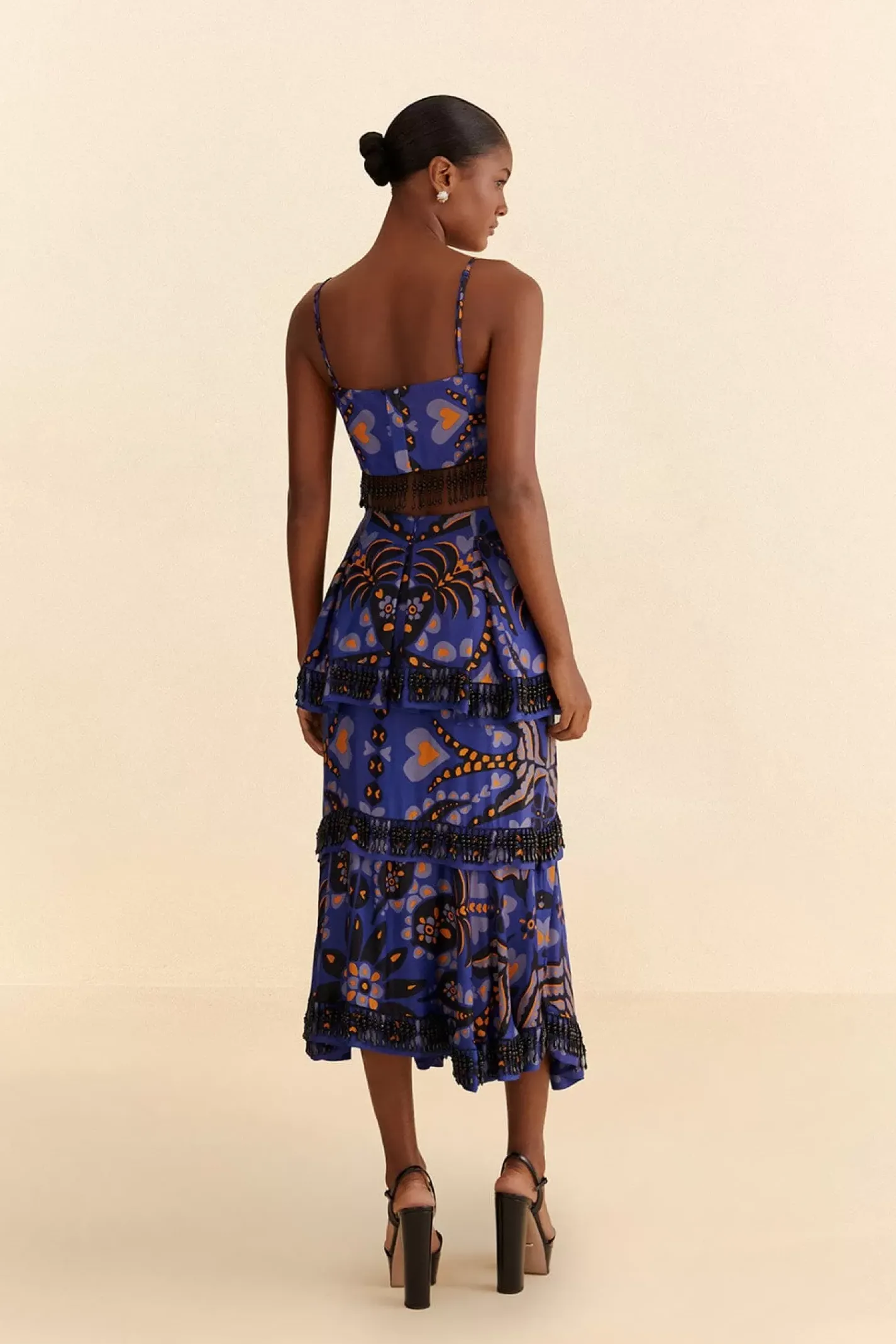 FARM Rio BLUE MARTINA SCARF BEADED MIDI SKIRT Outlet