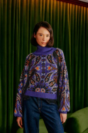 FARM Rio BLUE MARTINA SCARF SEQUIN EMBROIDERED KNIT CARDIGAN Store
