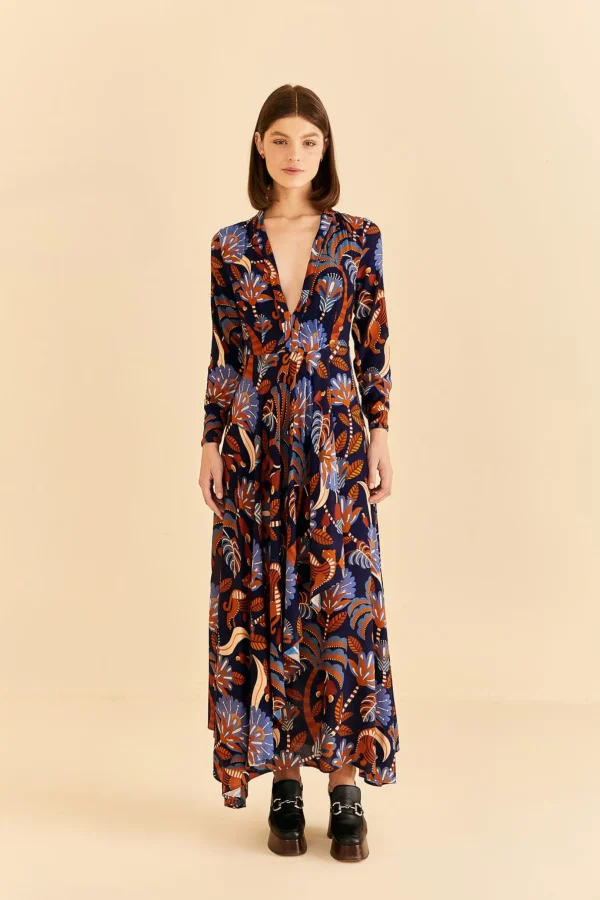 FARM Rio BLUE NATURE BEAUTY LONG SLEEVE MAXI DRESS Shop