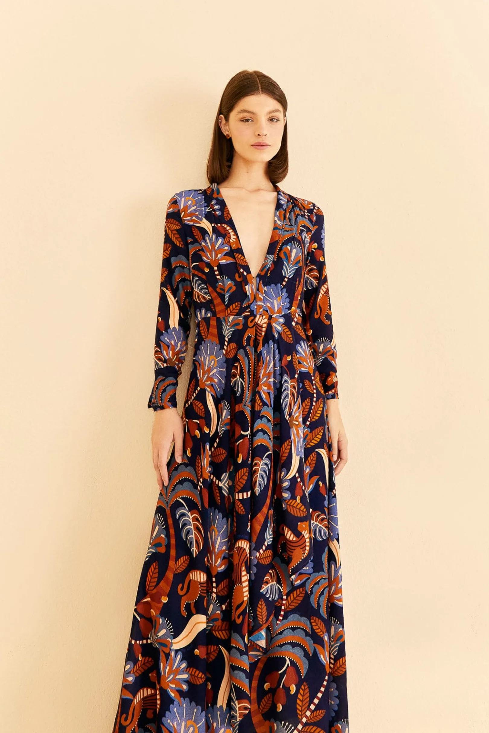 FARM Rio BLUE NATURE BEAUTY LONG SLEEVE MAXI DRESS Shop