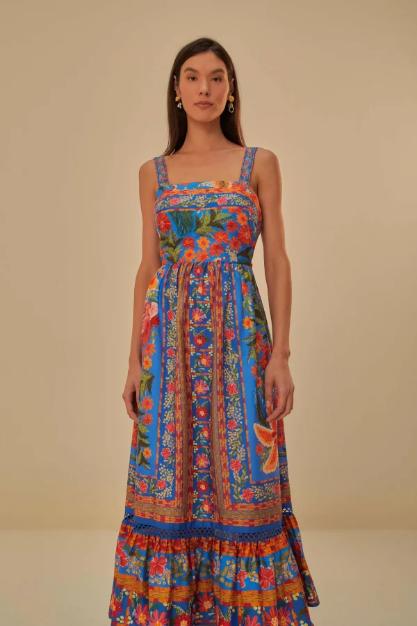 FARM Rio BLUE STITCHED GARDEN MAXI DRESS Shop