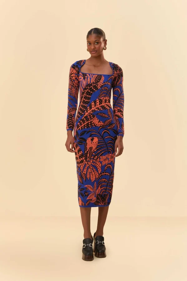 FARM Rio BLUE TROPICAL GOLD LONG SLEEVE DRESS Shop