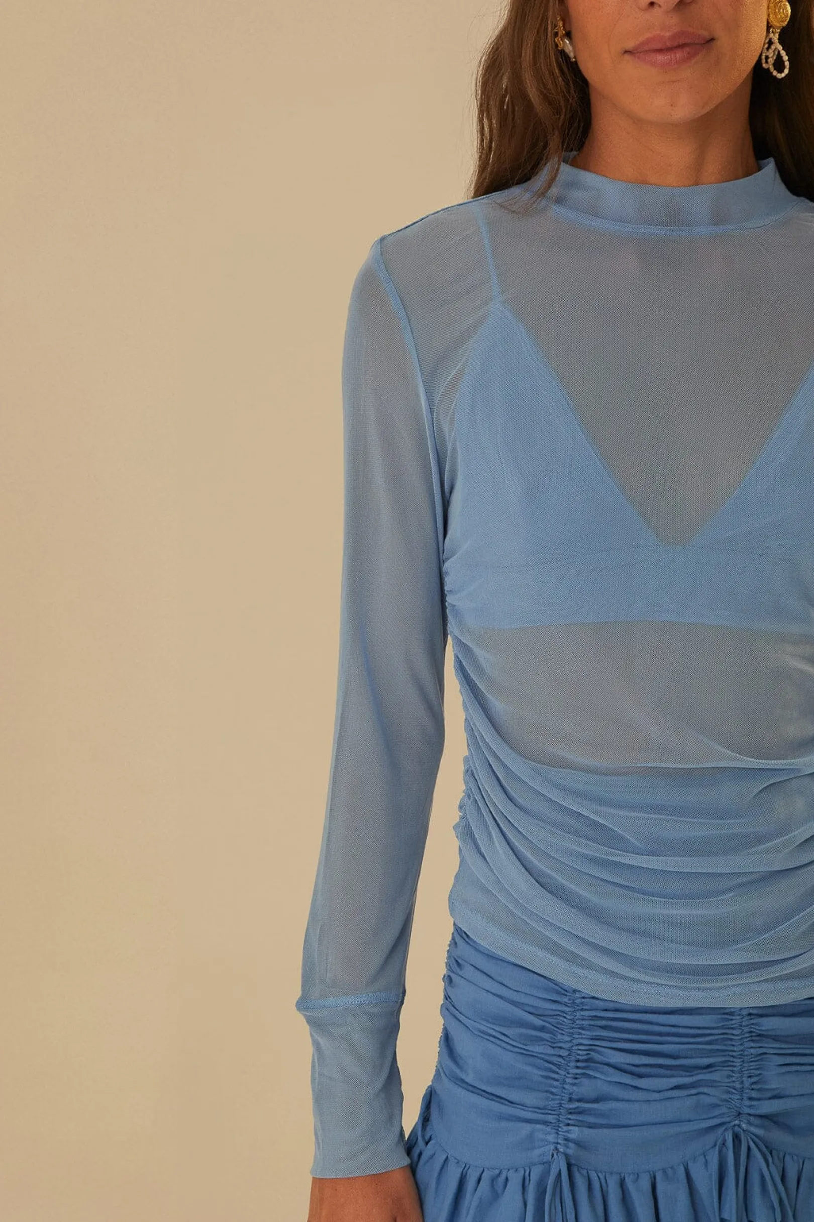 FARM Rio BLUE TULLE LONG SLEEVED BLOUSE Best