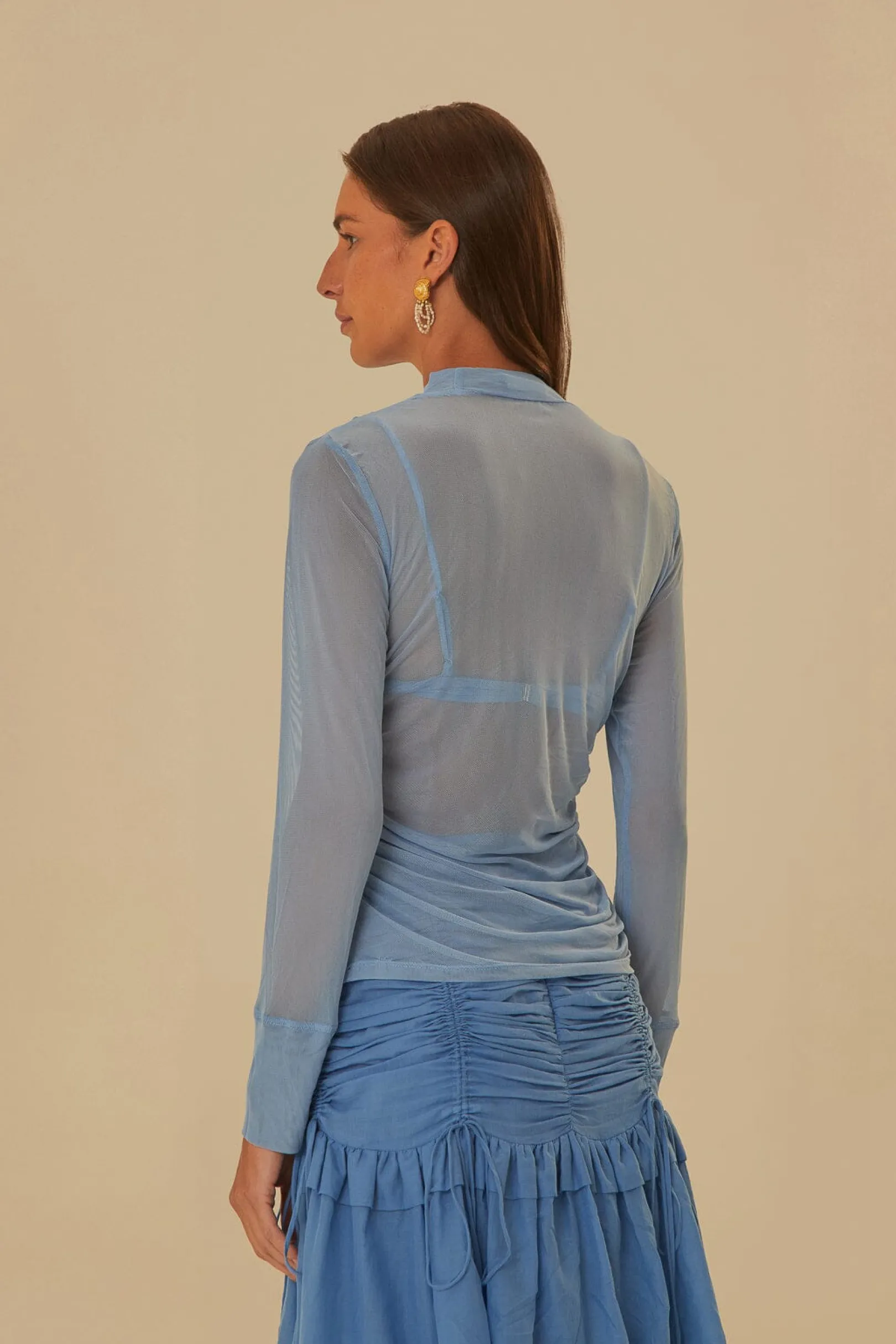 FARM Rio BLUE TULLE LONG SLEEVED BLOUSE Best