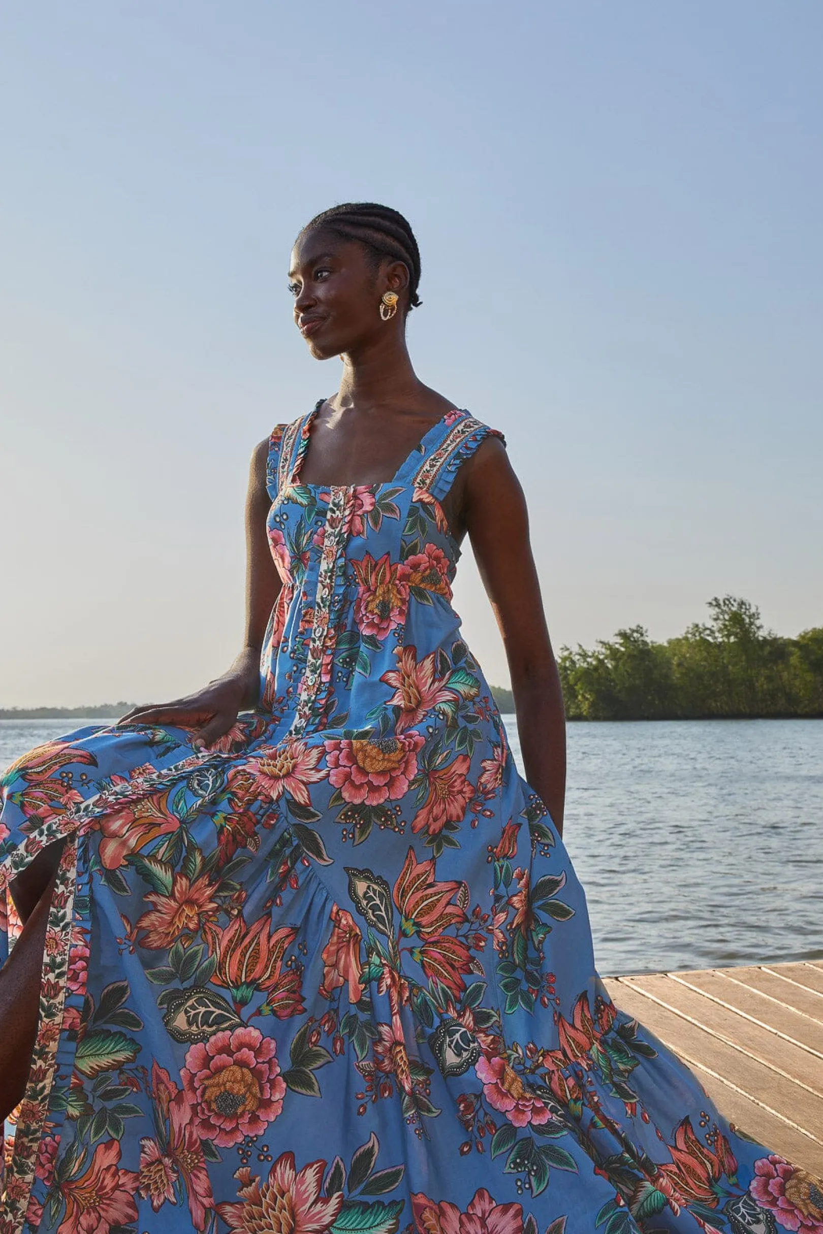 FARM Rio BLUE WONDERFUL BOUQUET SLEEVELESS MAXI DRESS Outlet