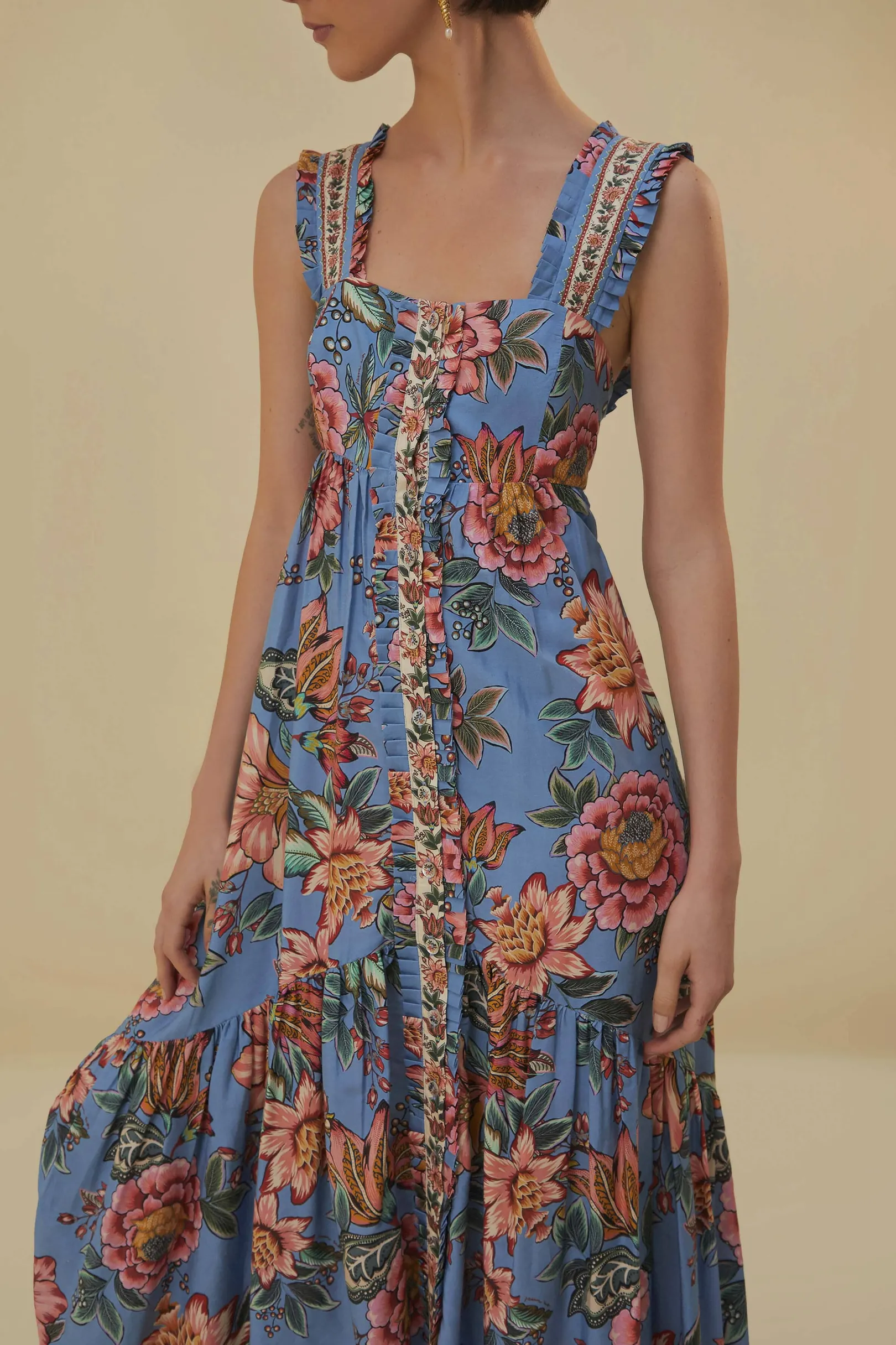 FARM Rio BLUE WONDERFUL BOUQUET SLEEVELESS MAXI DRESS Outlet