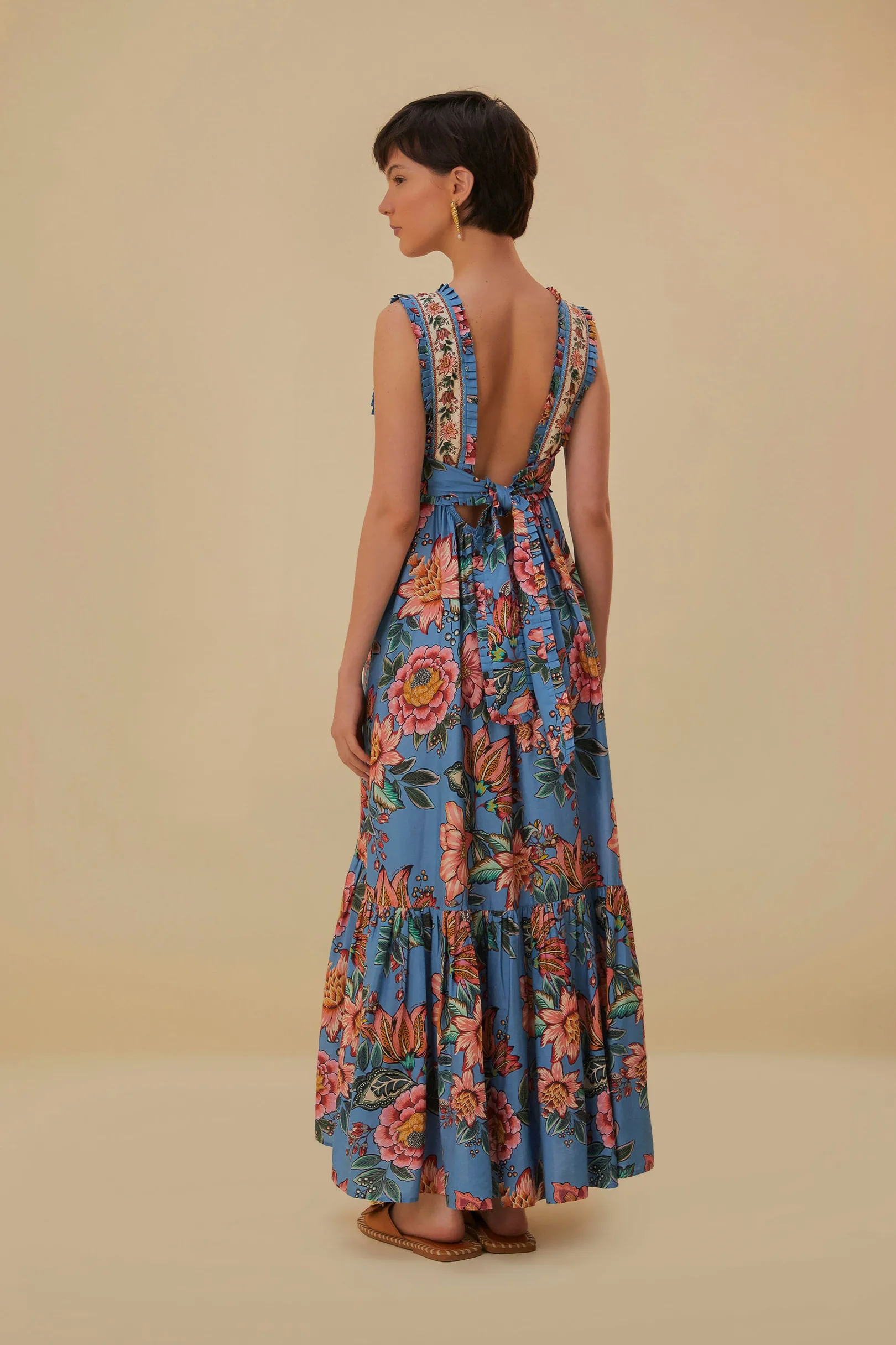 FARM Rio BLUE WONDERFUL BOUQUET SLEEVELESS MAXI DRESS Outlet