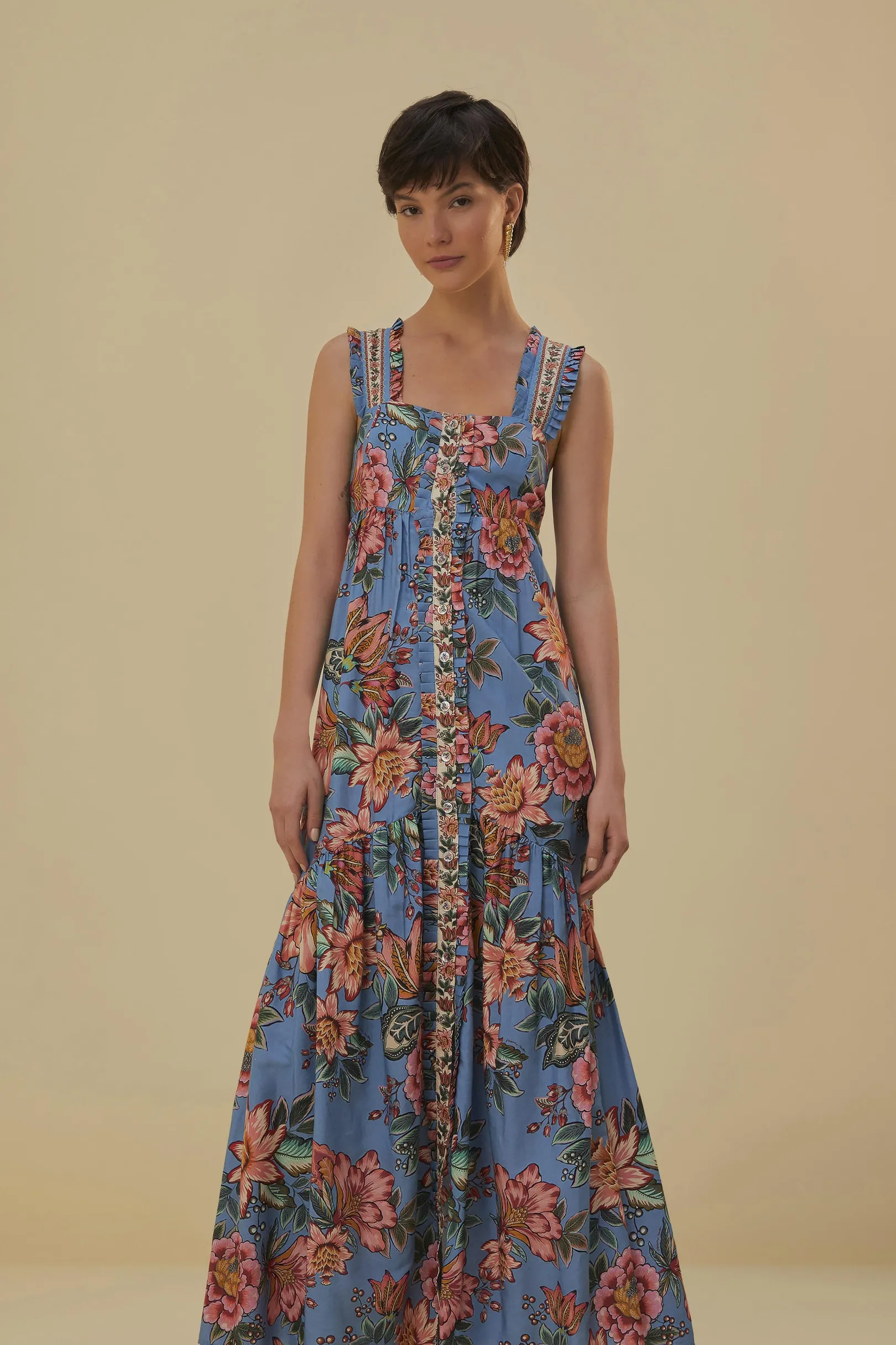 FARM Rio BLUE WONDERFUL BOUQUET SLEEVELESS MAXI DRESS Outlet