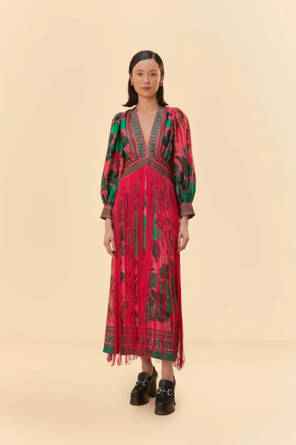FARM Rio BLUSH FLORAL YARD FRINGE MAXI DRESS Best Sale