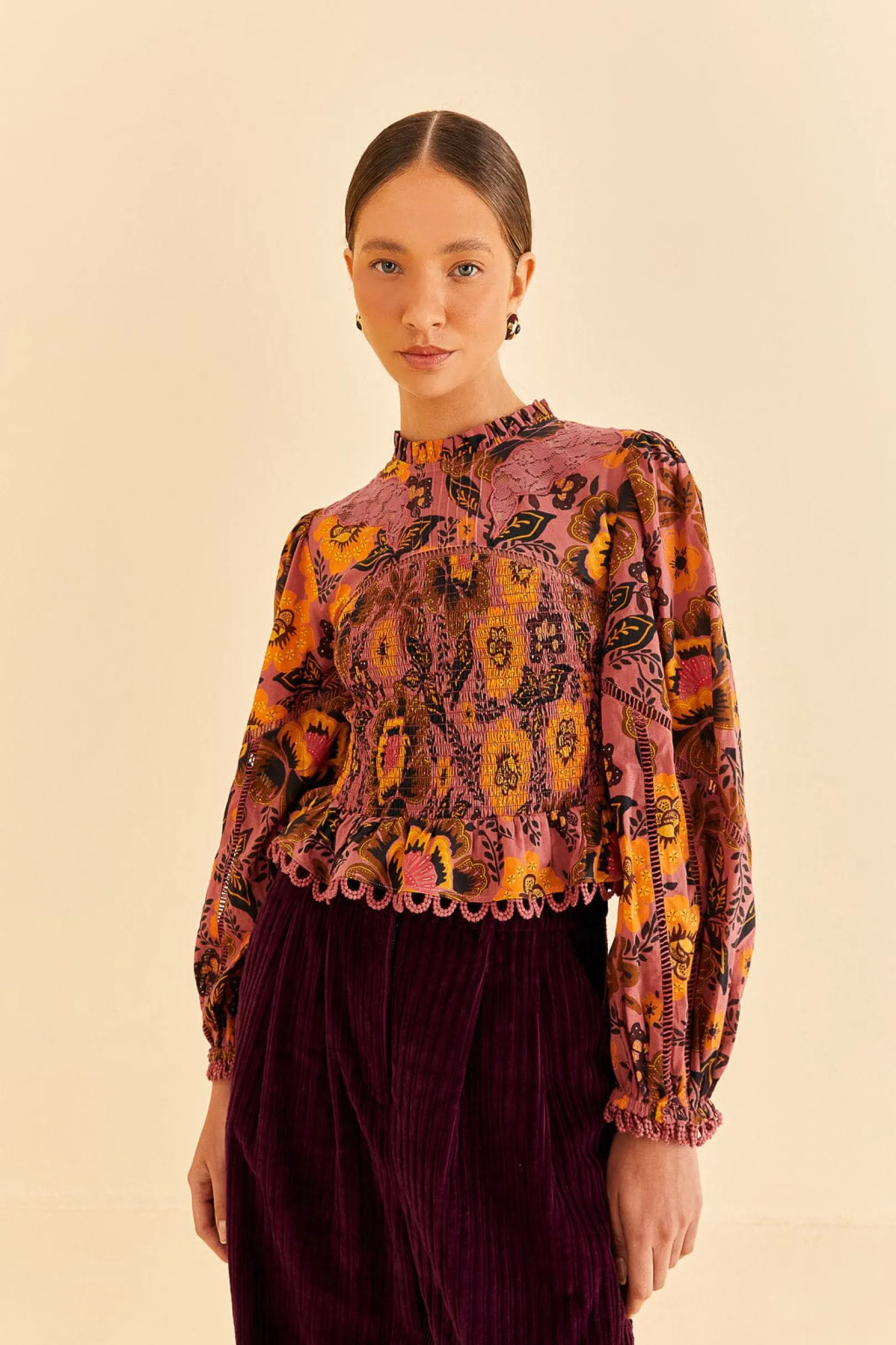 FARM Rio BLUSH GARDEN BLOOM SMOCKED BLOUSE Best