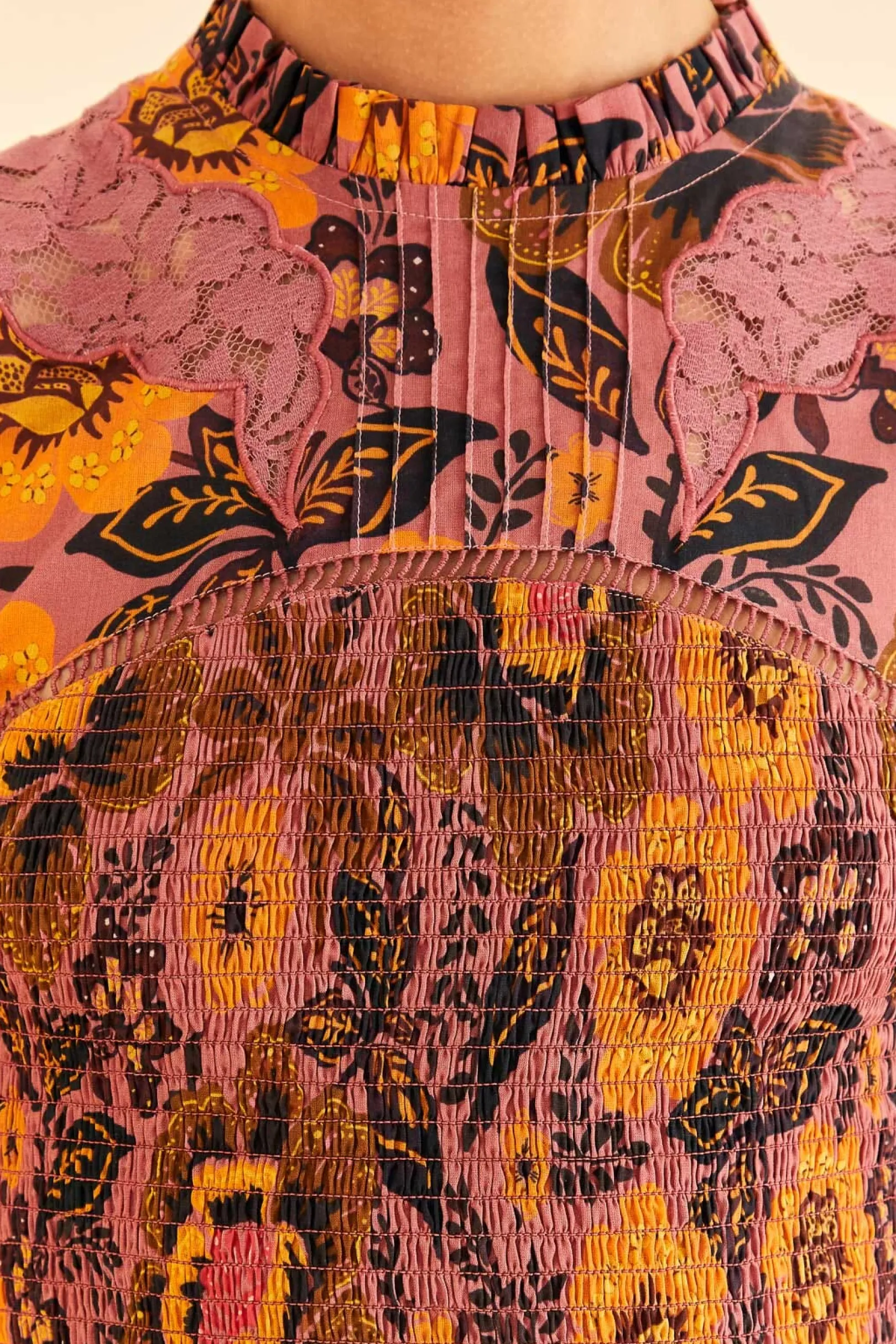 FARM Rio BLUSH GARDEN BLOOM SMOCKED BLOUSE Best
