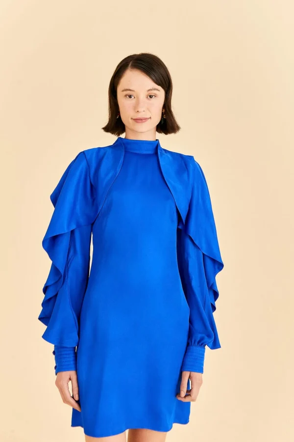 FARM Rio BRIGHT BLUE BACKLESS RUFFLE SLEEVE MINI DRESS Shop
