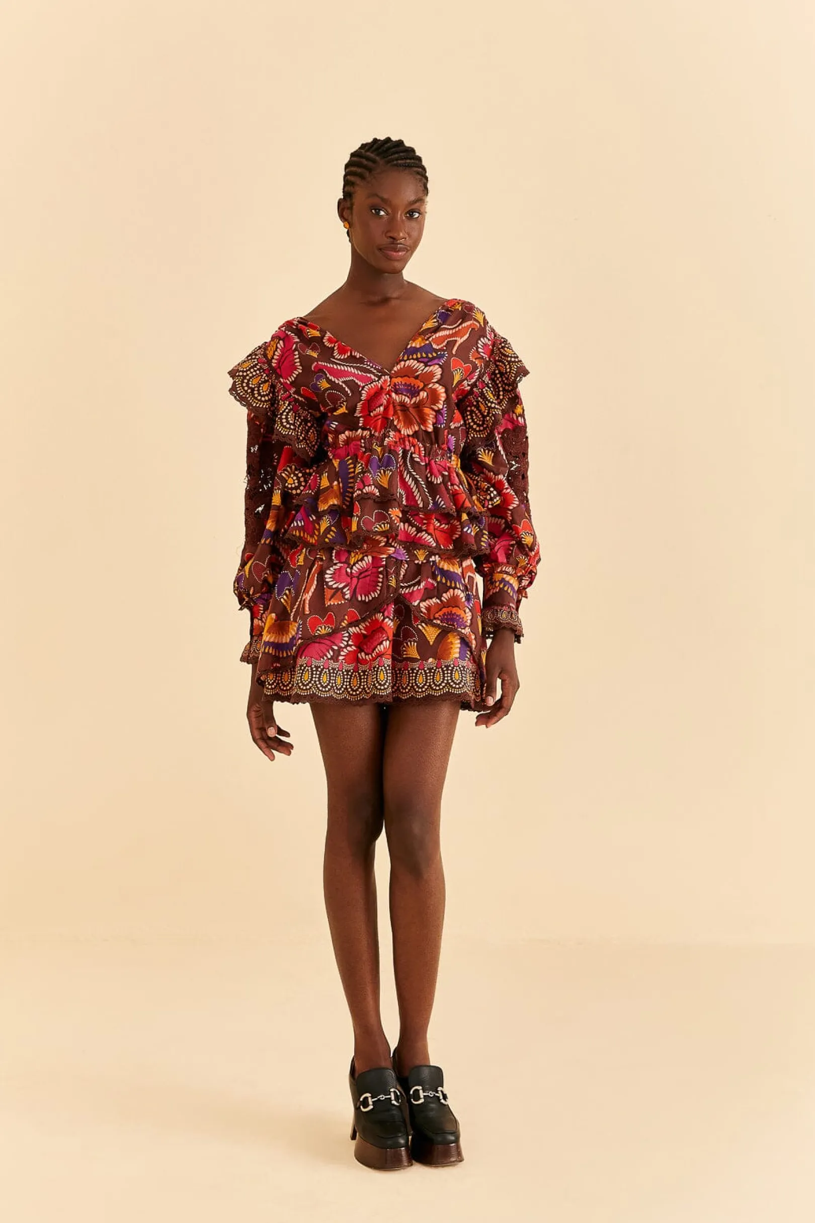 FARM Rio BROWN BRIGHT FLORA MINI SKIRT Best