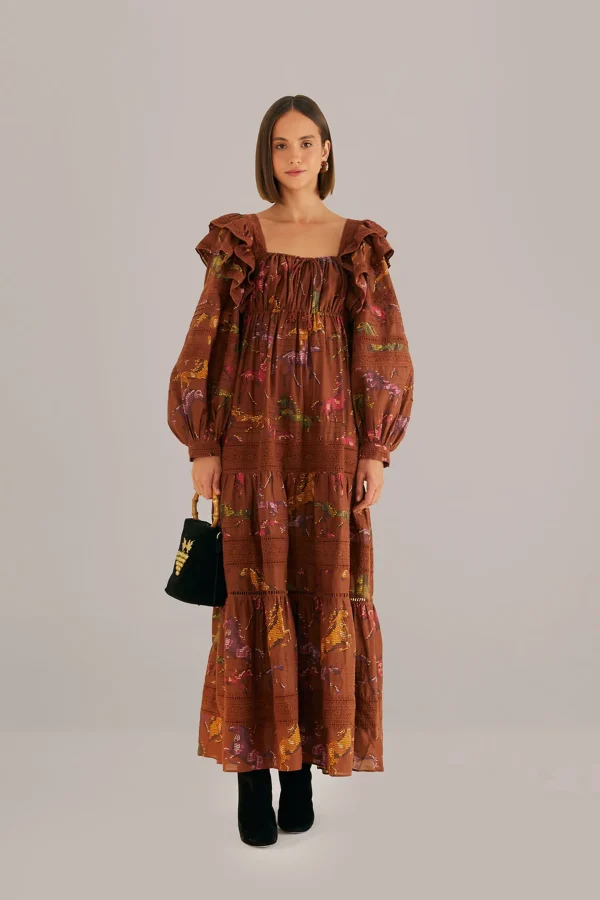 FARM Rio BROWN DOTTED HORSES MAXI DRESS Cheap
