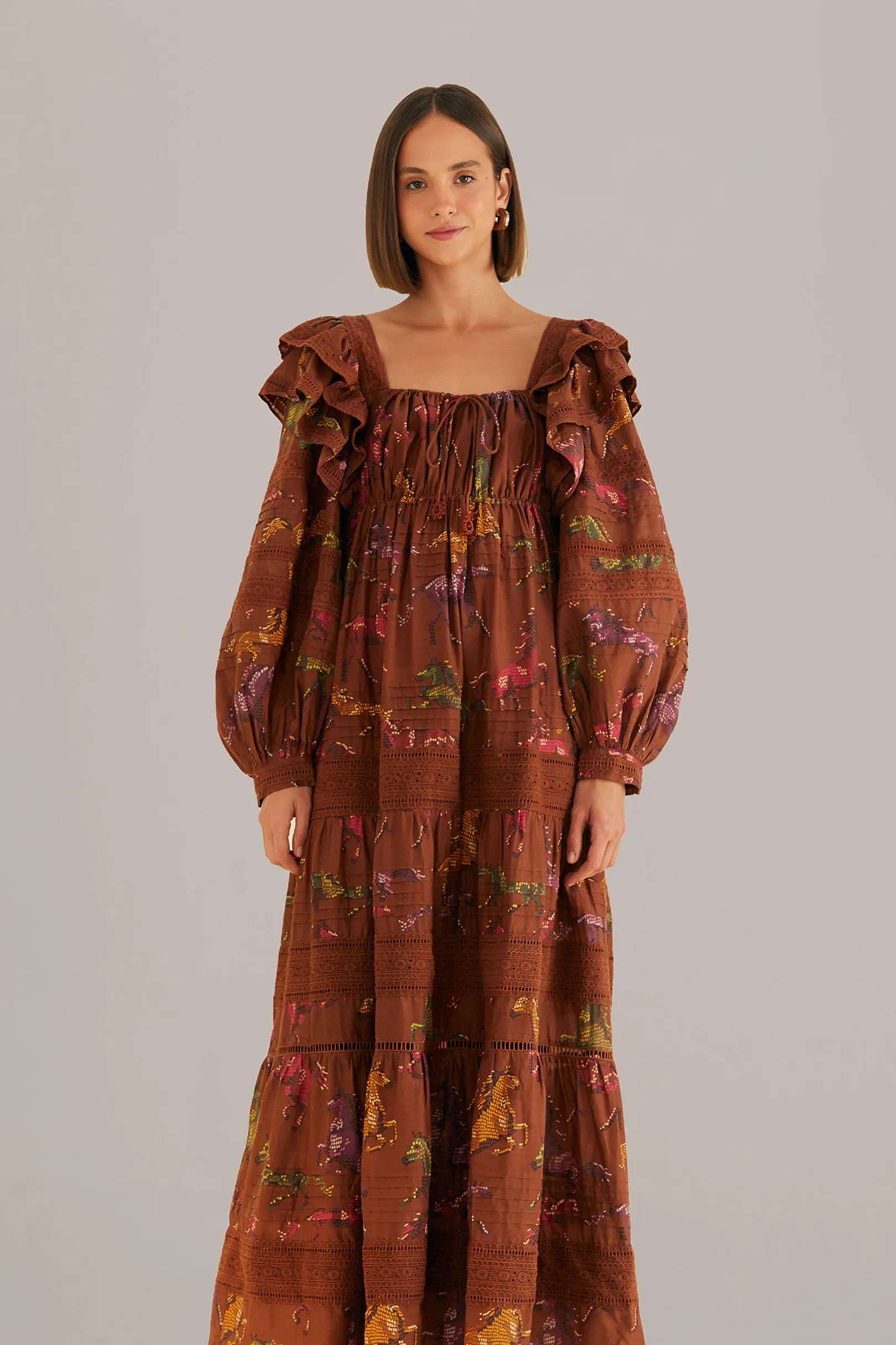 FARM Rio BROWN DOTTED HORSES MAXI DRESS Cheap
