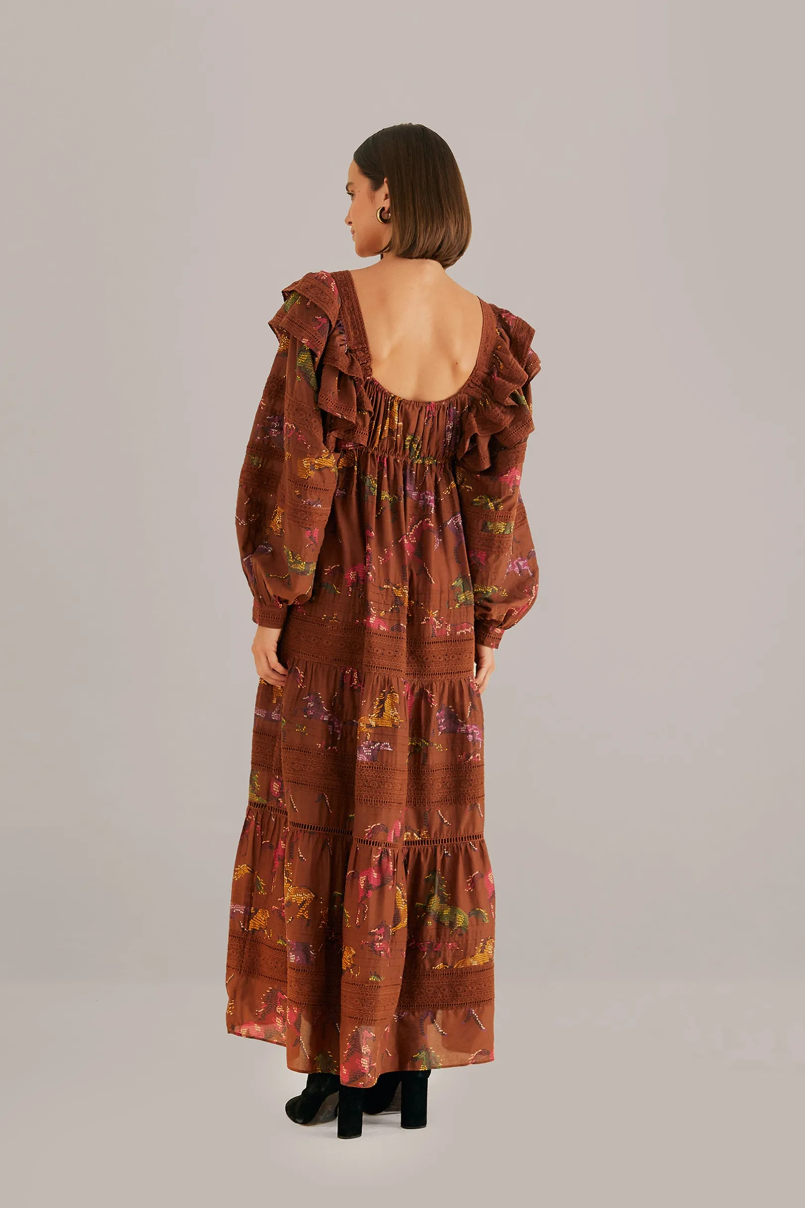 FARM Rio BROWN DOTTED HORSES MAXI DRESS Cheap