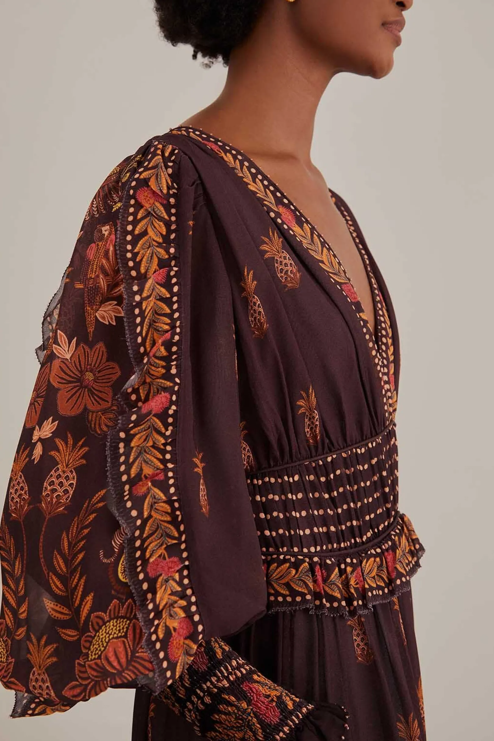 FARM Rio BROWN PAISLEY BLOOM LONG SLEEVE MAXI DRESS Best