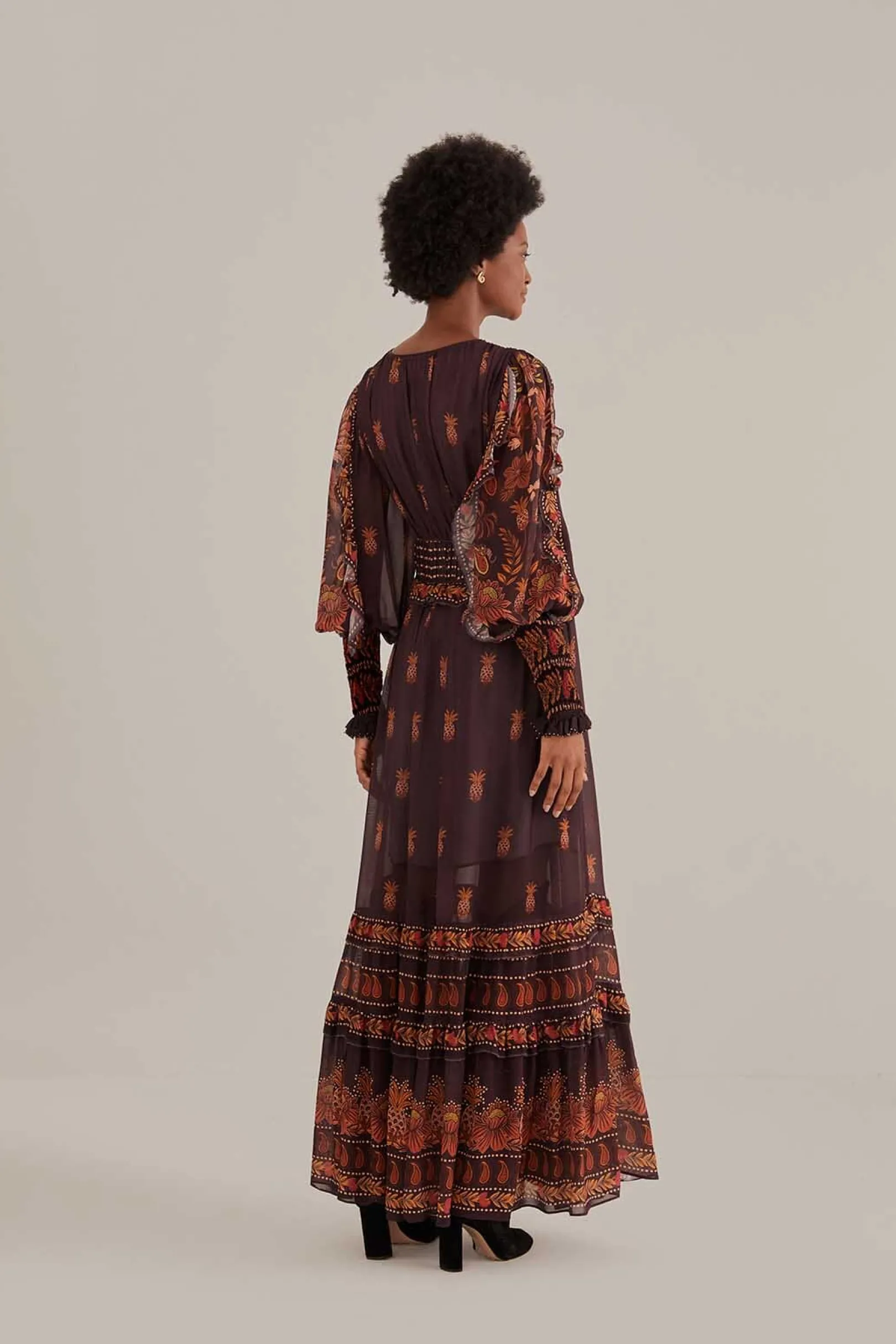 FARM Rio BROWN PAISLEY BLOOM LONG SLEEVE MAXI DRESS Best