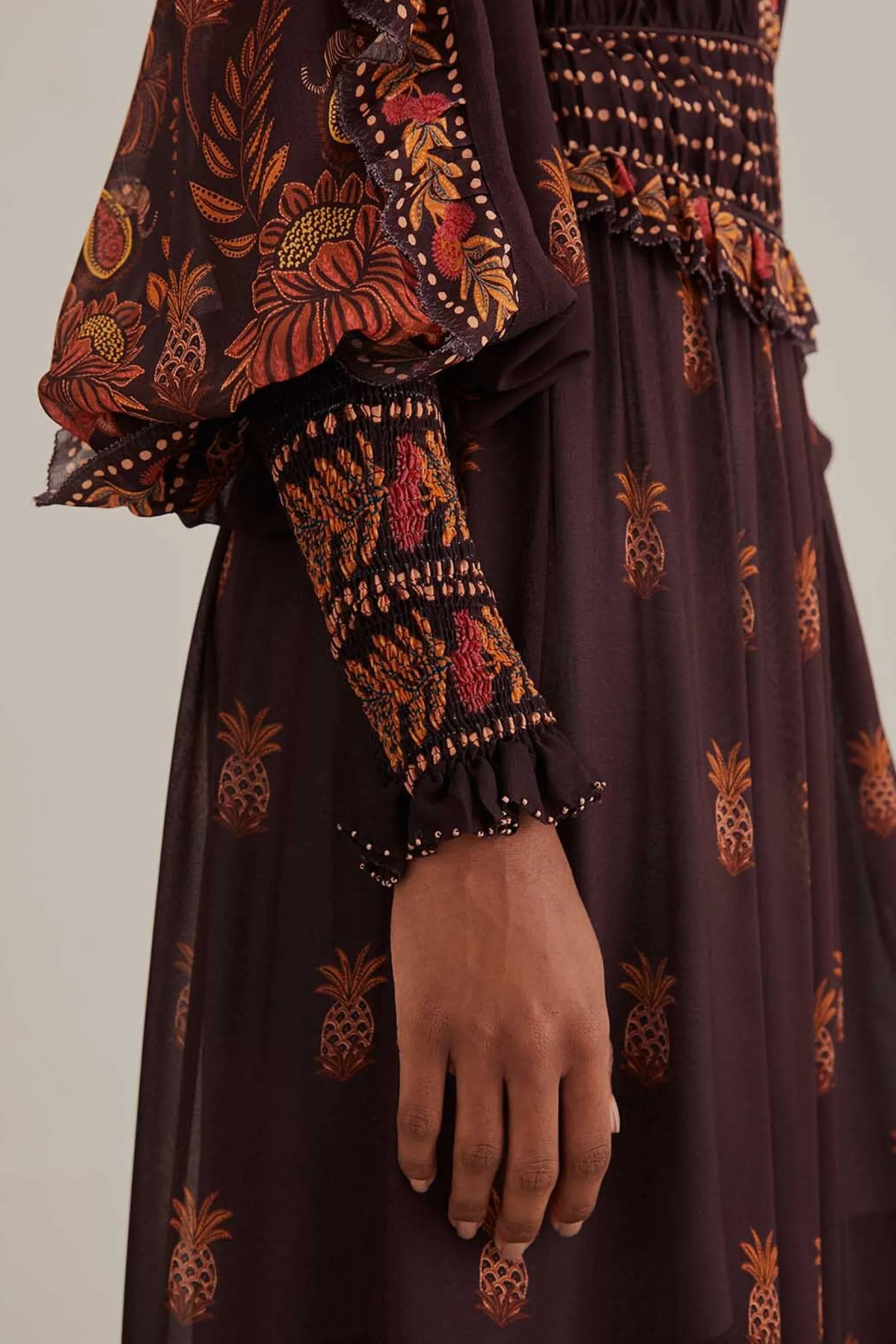 FARM Rio BROWN PAISLEY BLOOM LONG SLEEVE MAXI DRESS Best